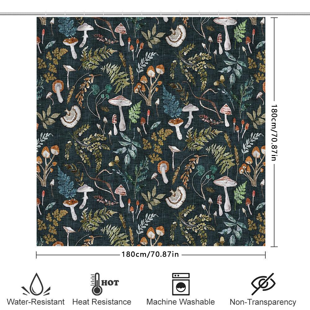 Mushroom Forest Shower Curtain Woodland Nature Decor Botanical Mushroomscape Bathroom Curtains Rustic Home Decor Vintage Cottage
