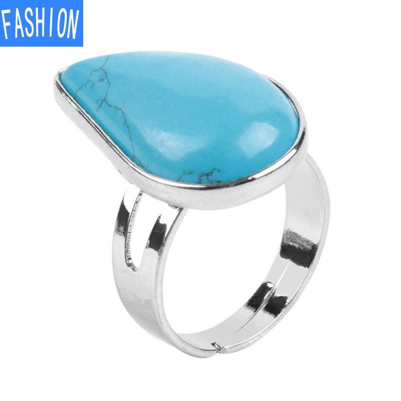 

Креативные кольца из полированного натурального кристалла в форме капли воды Blue-Turquoise-