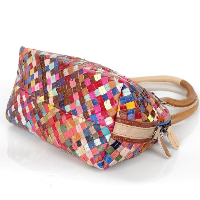 Genuine Leather Hand-Woven Cowhide Contrasting Color Casual Retro Handbag Single Shoulder Women'S Bag Crossbody