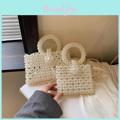 Elegant Lady Pearl Handbag Small Crossbody Bag Pvc With Pearl Embellishments For Daily Use