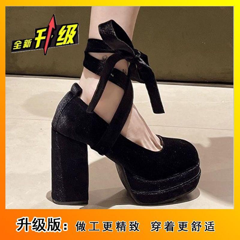

Platform high heels women s French retro hate sky high fashion versatile single shoes pink straps princess thick heel Mary Jane 35