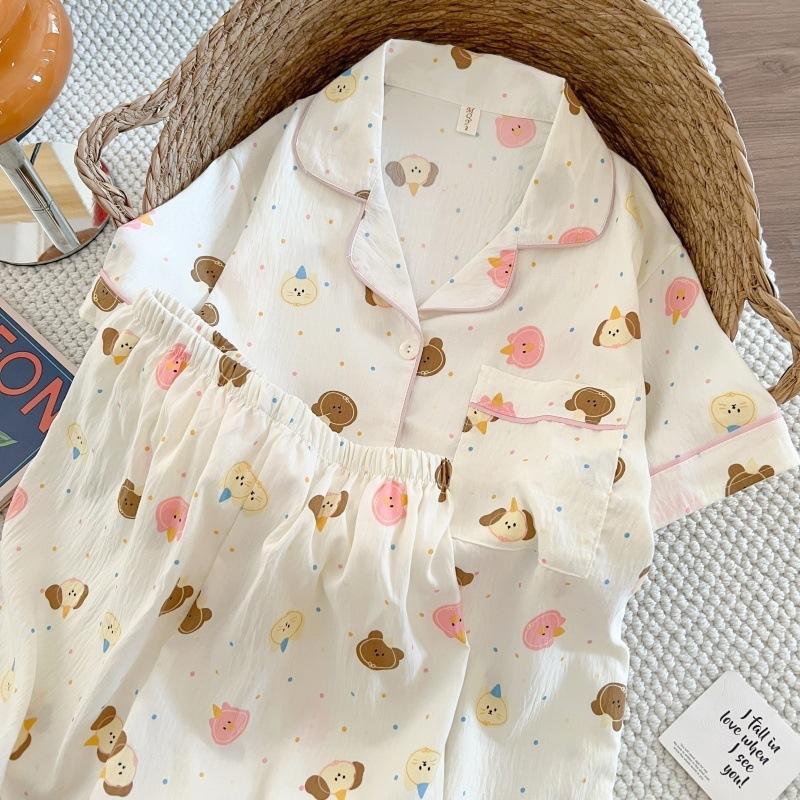 Summer new pajamas women's short-sleeved shorts thin cloud cotton cartoon cute large size Korean version loungewear