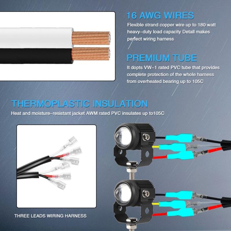 Waterproof Motorcycle Fog Lights Wire Switch Harness Headlight Spotlights Wire Cable Suitable for ATV Car LED Work Light