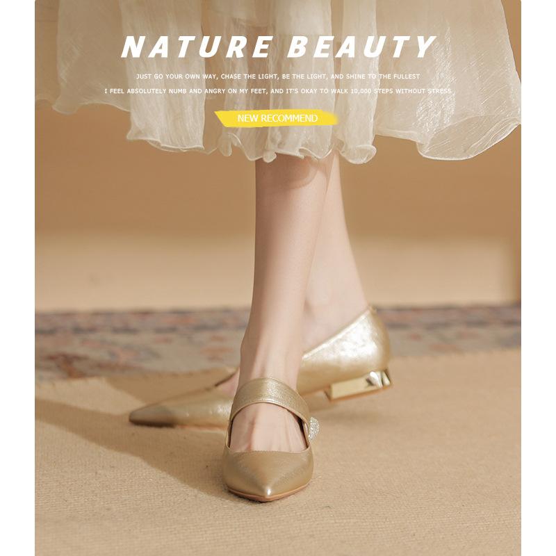 29813 [sheepskin] flat shoes women's thick heel summer 2025 new pointed one-word with Mary Jane single shoes
