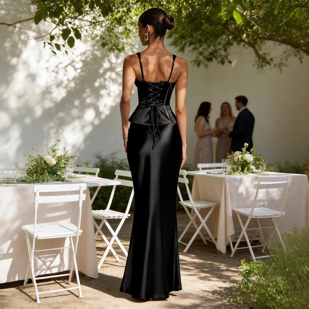 Hot-selling New Long Dress, Fashionable and Sexy Versatile Hip-wrapped Long Satin Skirt Set