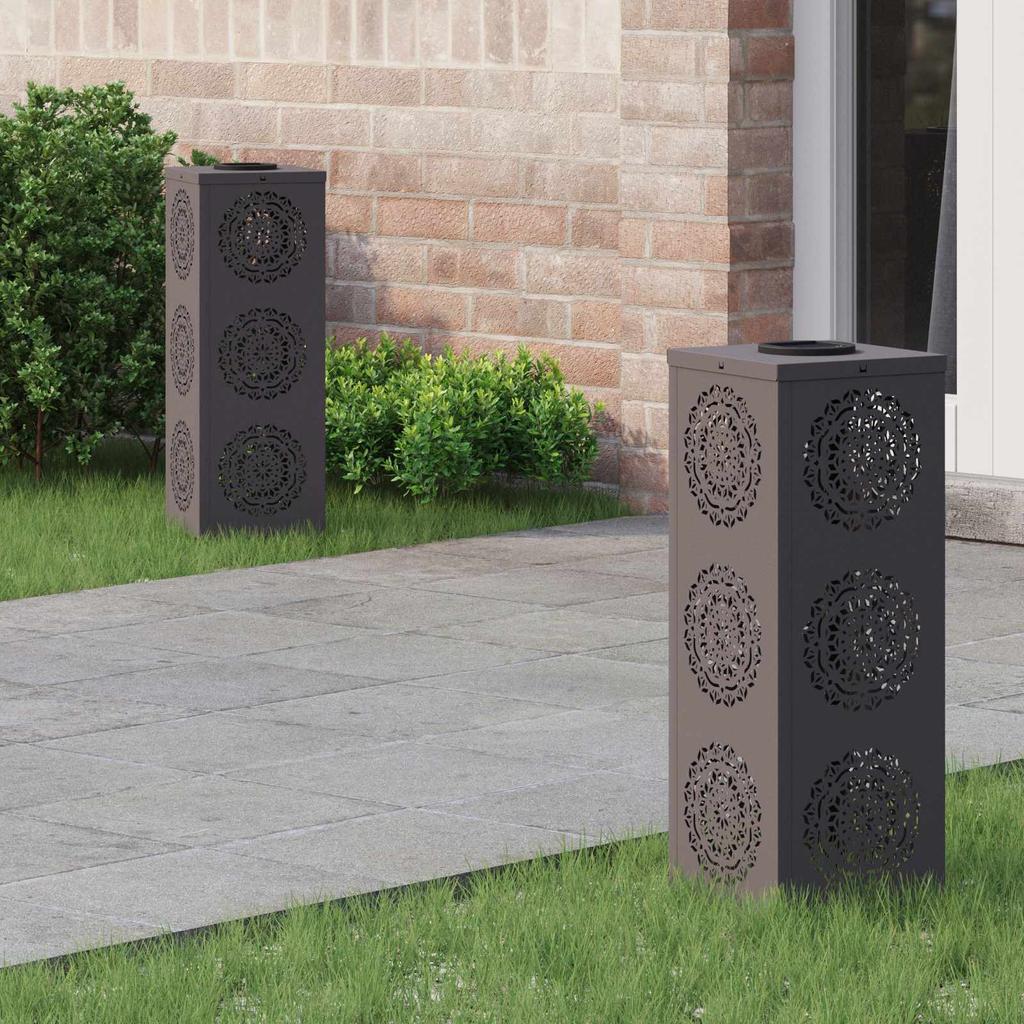 Solar LED Path Light 2 Pcs Black Cold Rolled Steel