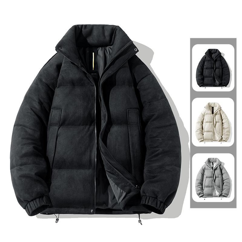 Fashionable Men's Down Jacket Winter New White Duck Down Stand Collar Suede Solid Color Short Down Jacket