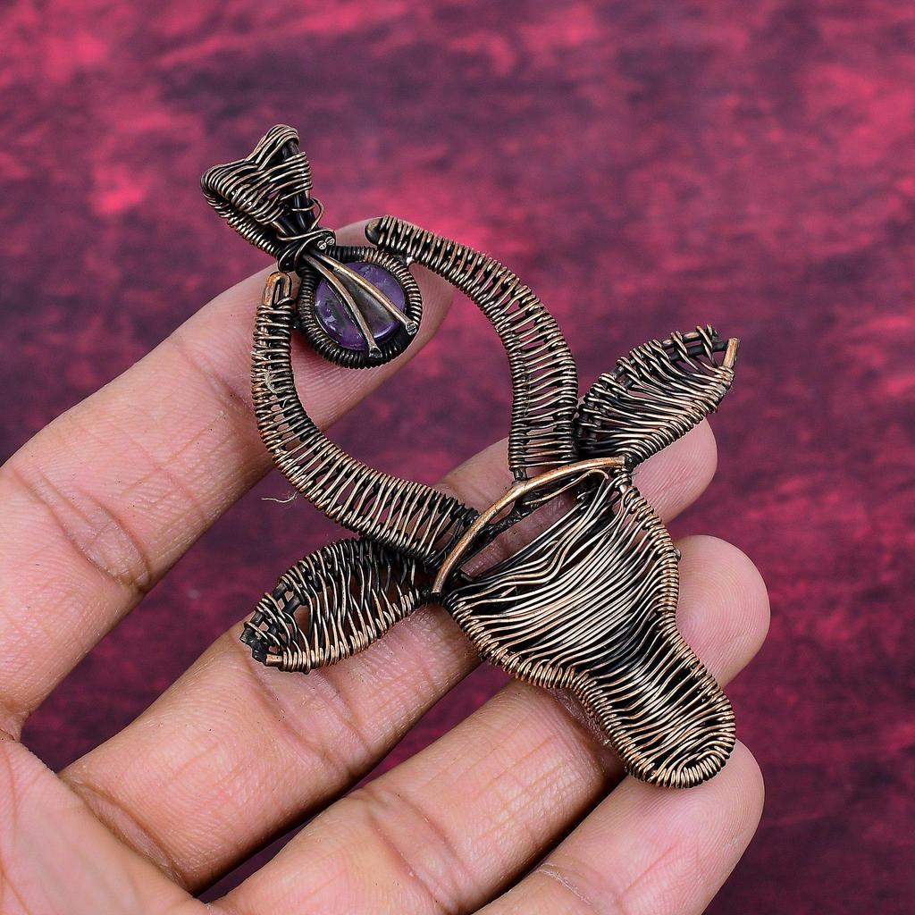 African Amethyst Pendant Cow Face Pendant Gemstone Copper Wire Wrapped Jewelry