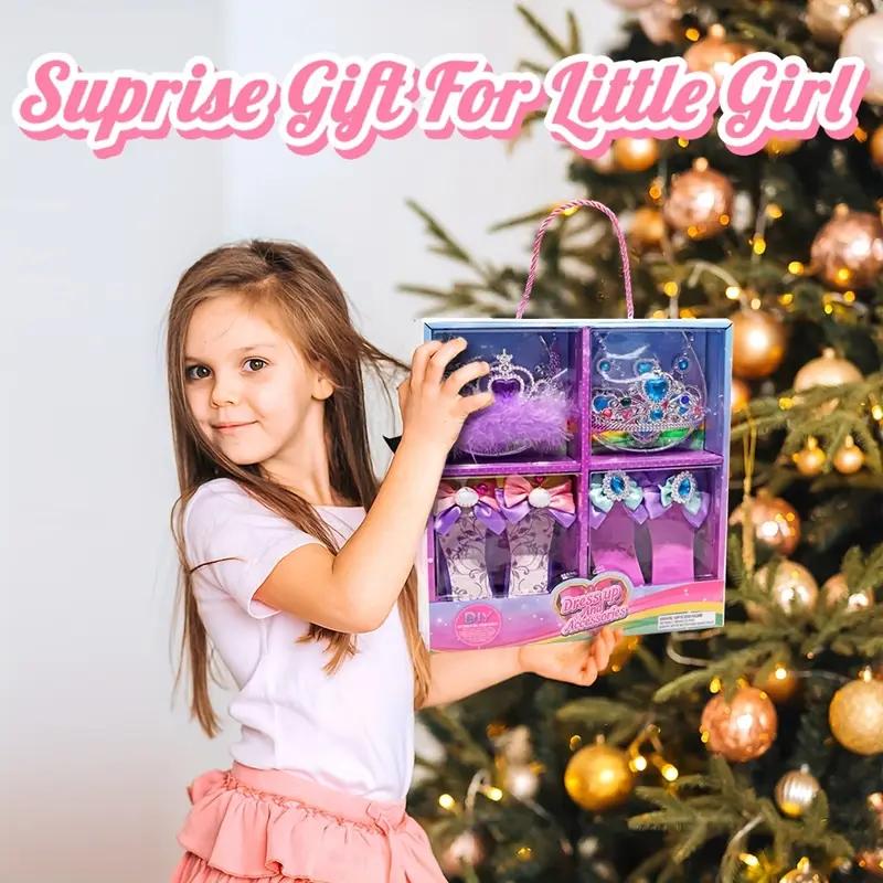Princess Dress-Up Toy Set With Crystal Shoes,Necklace,Earrings,And Jewelry Box For Kids - Idea For Birthday Parties And Playtime