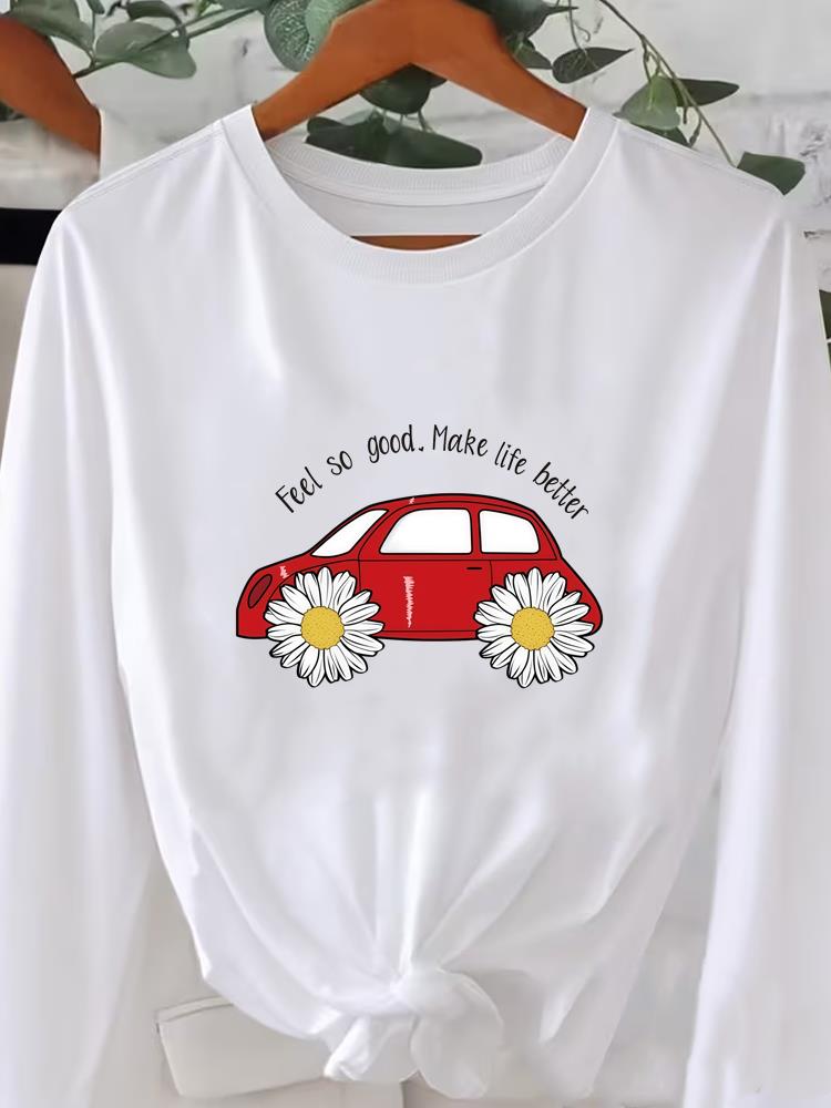 (Asiatische Größe) Buch süß 90er niedlich Bedruckt Rundhals Langarm T-Shirt Tee Dame Frauen Damenbekleidung Lässiges Mode Oberteil Grafik-T-Shirts