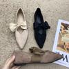 Bow Tie Mary Janes Shoes Women Elegant Daily Pointed Toe Flats Shoes Ladies Pu Leather Spring Autumn Casual Black Loafers
