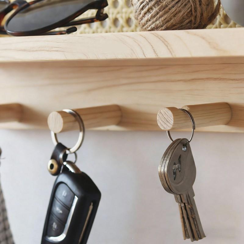 

Wall-Mounted Storage Rack In Modern Minimalist Style-Woven Key Hook And Magazine Holder 2Pc In Pine Wood
