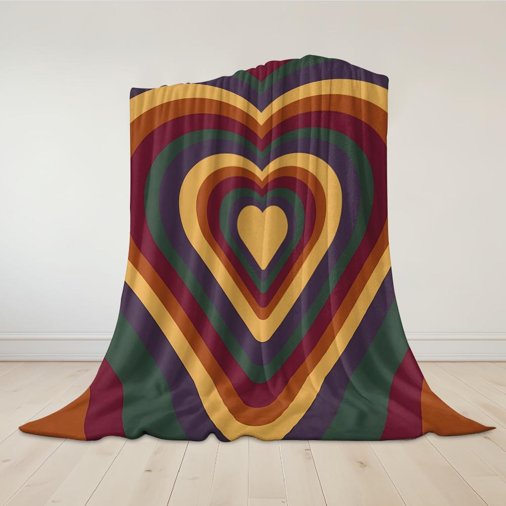 Heart Layer Hues Flannel Blanket Warm Soft Halloween Christmas Couch Warm Cozy Decorative Decor Gift for All Season