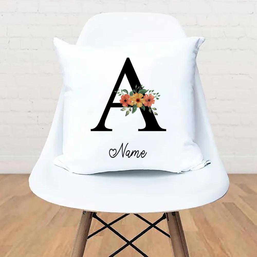 Персонализированная подушка с именем цветком и буквой мягкая наволочка для комнаты с алфавитом украшение для спальни подарки на новоселье и день рождения 6973₽