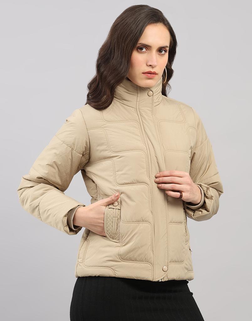 Monte Carlo Women's Regular Fit Self Design Stand Collar Full Sleeve Jacket