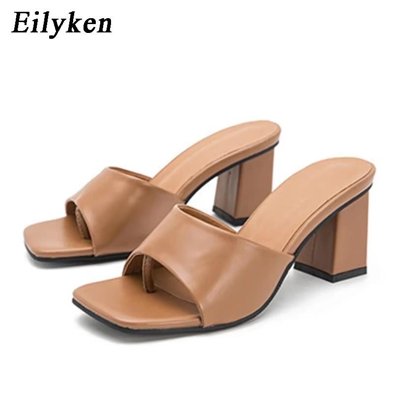 Fashion Eilyken Summer Women Purple Slipper Square High Heel Beach Slip On Sandal Flip Flop Slides Size 41 42
