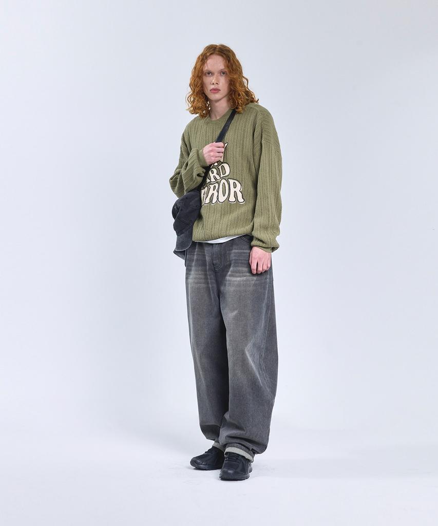 STANDARDERROR 87-Stan190 Country Oversized Color Block Lettering Knit Khaki