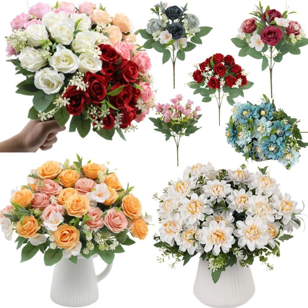 Floral Arrangements Fake Rose Real Touch Rose Bouquet Lifelike Silk Flowers  Party Centerpieces