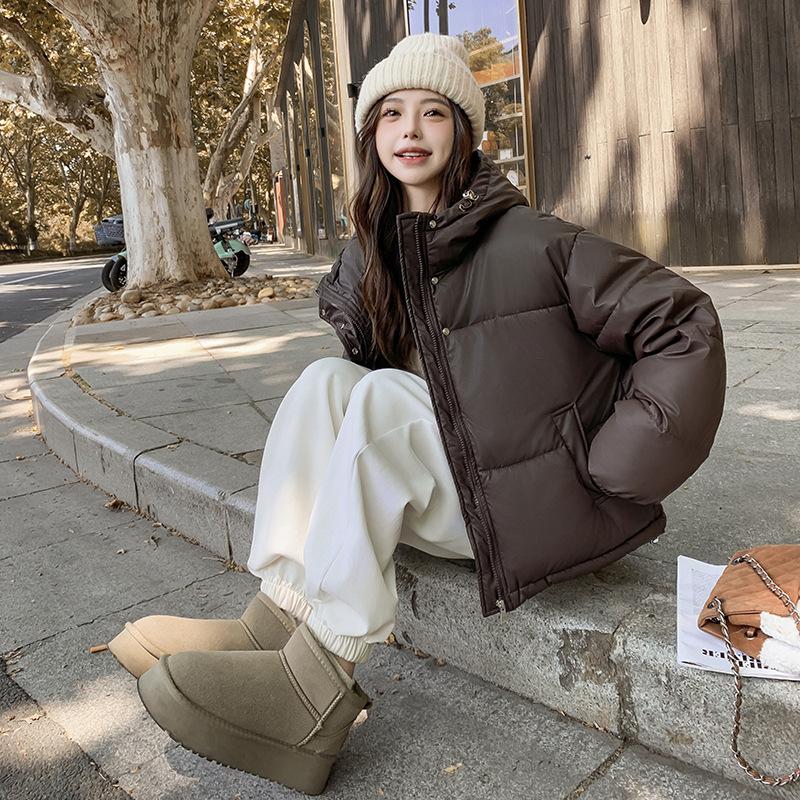Real Leather Short Down Cotton Clothes Women's Winter Wind Loose and Thin Thickened Small Bread Clothes Cotton