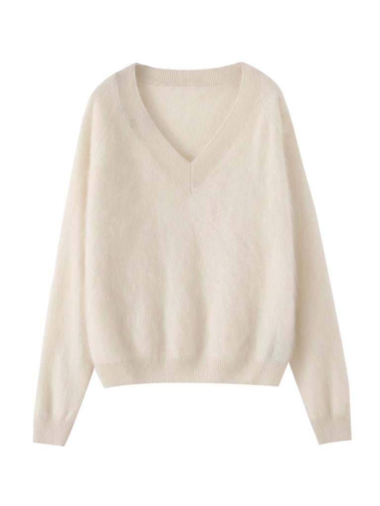 Women's V-Neck Pure Cashmere Sweater - Autumn 2026: Brushed, Loose, Flattering Knitwear