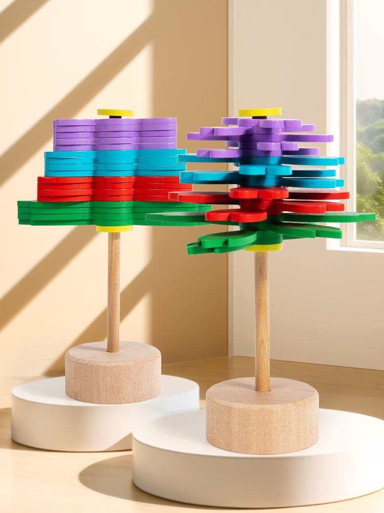 Wooden Rotating Stick Spiral Flower Decompression Stick Wooden Rotating Fun Puzzle Stress Relieving Toy Ornament Spiral Tree