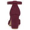Allegra K Women's Burgundy Ankle Strap Pumps with Pointed Toe and Chunky Heel, Size 26.0cm