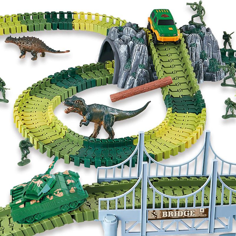 Dino Dinosaur 144pcs World Kid Flexible Race Car Track Construction Play Set Toy