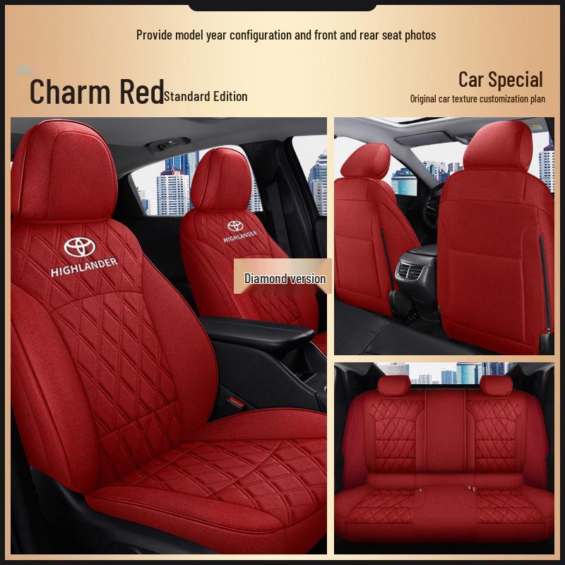 Toyota Highlander All-Season Pure Linen 5-Seat Full Back Wrap Car Cushion with Logo
