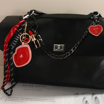 Personalized Love Lip Pendant Woven Rope Lipstick Mirror Decoration Versatile Key Chain Bag Hanging Pendant