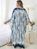 EDOLYNSA Blue Striped Kaftan Bohemian Bat Sleeve Beach Dress Ladies Vacation Bathing Suit Cover Up Summer Wear Homewear Q1523
