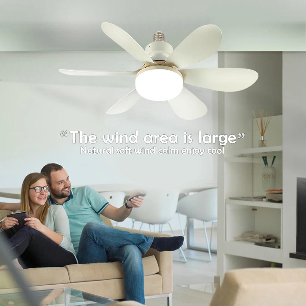 Home LED iling Fan Light E26 E27 Base 3-colour Adjustable Wireless Remote Control 52CM iling Fan Lamp for Bedroom Living