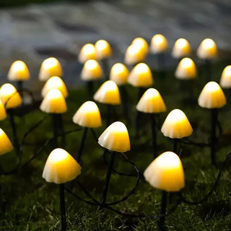 Solar Powered LED Mushroom String Lights for Outdoor Garden Patio Terra Path Fairy Landscape Lighting