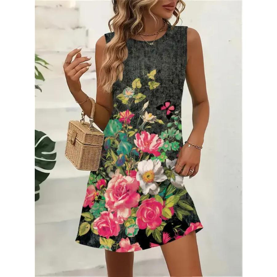 Sleeveless Dress Women O Neck 3d Print Midi Dresses Comfortable Plus Size 8XL Beach Clothing