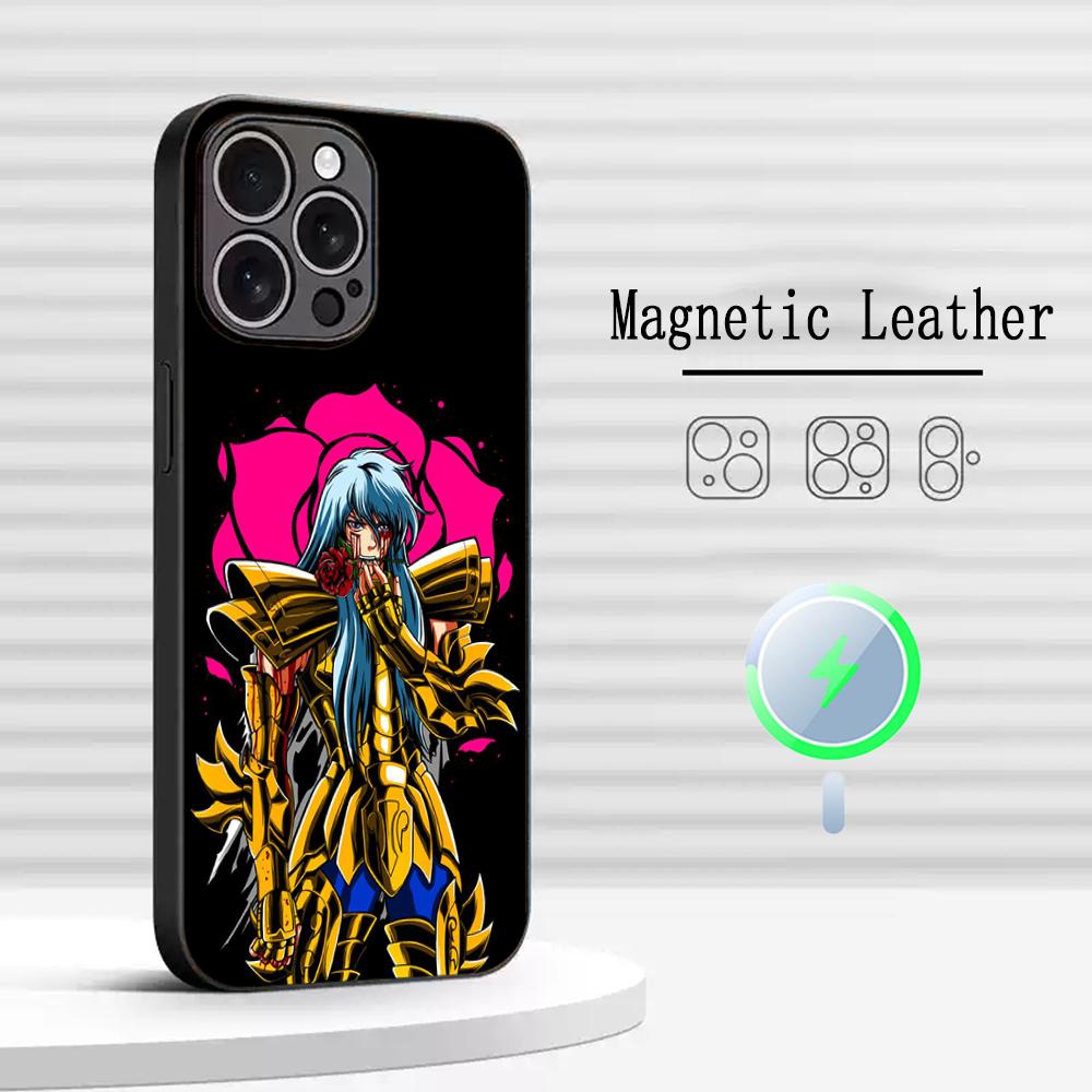 Classic Saint Seiya Cool Anime Design Phone Case For iPhone 16 15 14 13 12 11 Plus Pro Max  High-end Luxury Magsafe Sheepskin