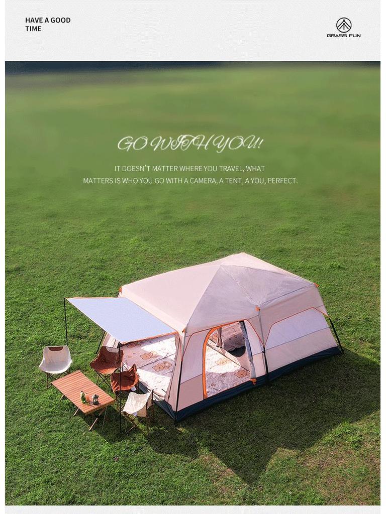 Large Double-Layer Stormproof Tent for 5-12 People - Two Rooms, Living Area, Foldable, Portable Outdoor Camping Equipment.