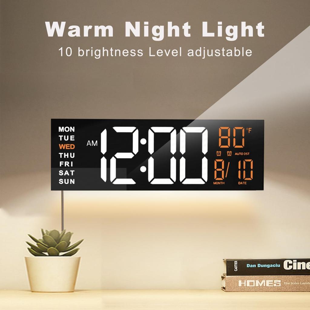 JALL 16" Large Digital Wall Mount Clock, Count Down Timer, Alarm, Big LED, RGB Color, DST, Temperature for Living Room Classroom Desk, Xmas, Birthday