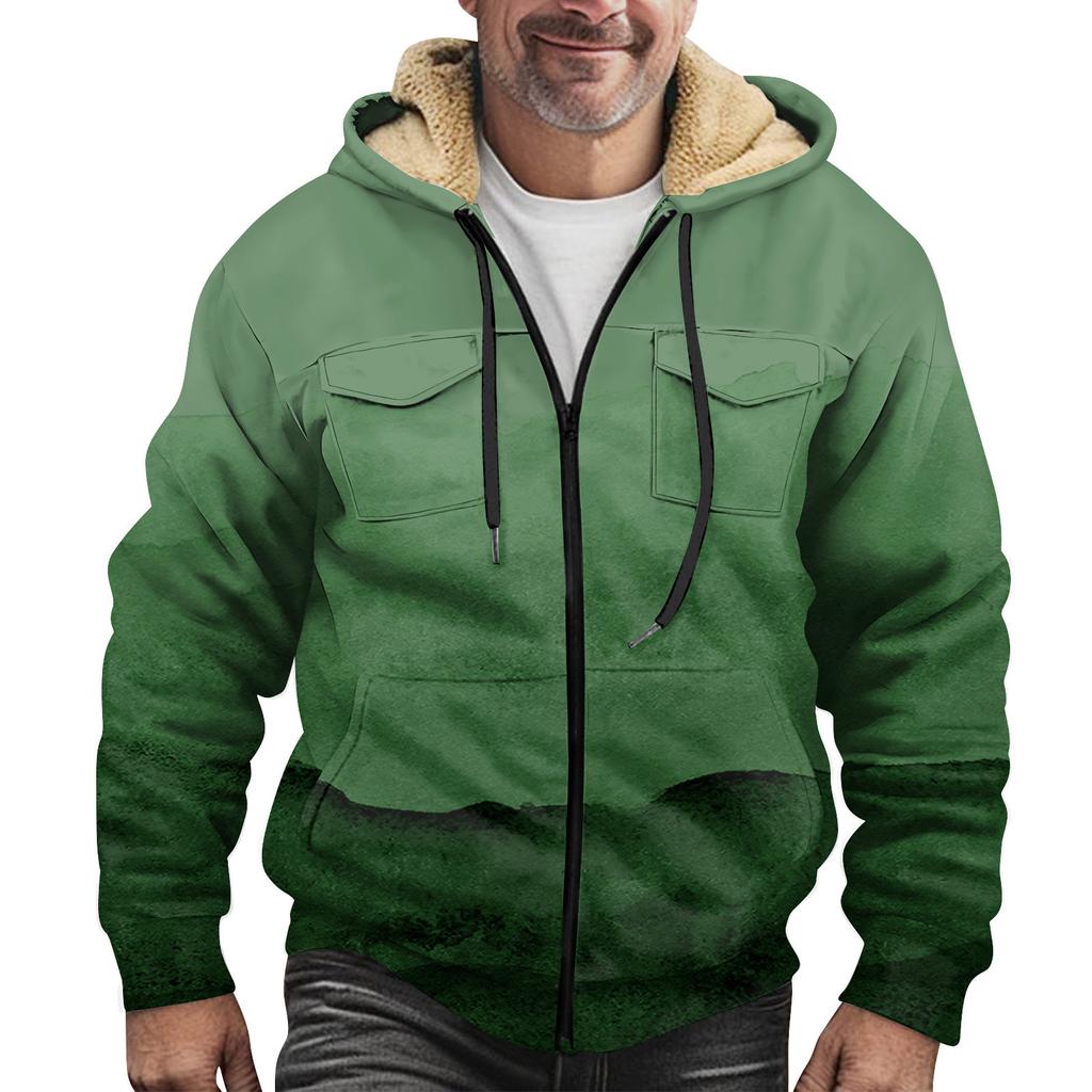 Men'S Winter Zipper Hooded Fleece Sweatshirt With Patch Pocket Casual Jacket