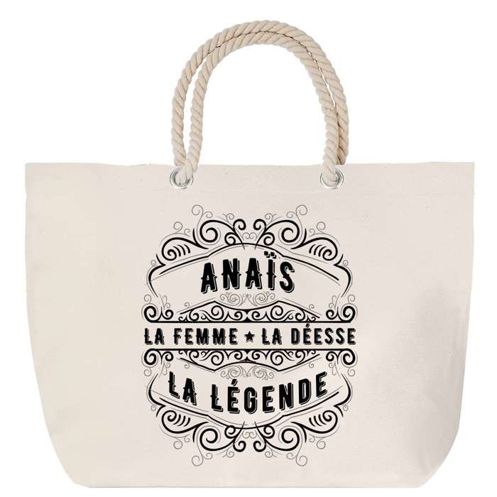 Sac de plage - PLANETEE - Anaïs Déesse Légende - Anse corde - Grand format - Personnalisable