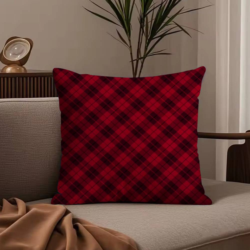 Classic Christmas Plaid Pillow Case Anti-dustmite Pillowcase Invisible Zipper Silky Short Plush Sofa Cushion Cover