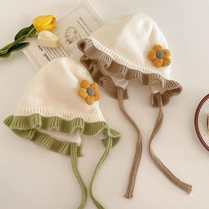 Autumn Winter Ear Protection Baby Hat Warm Windproof Knitted Kids Lacing Cap Infant Boy Girls Beanie Bonnet Enfant
