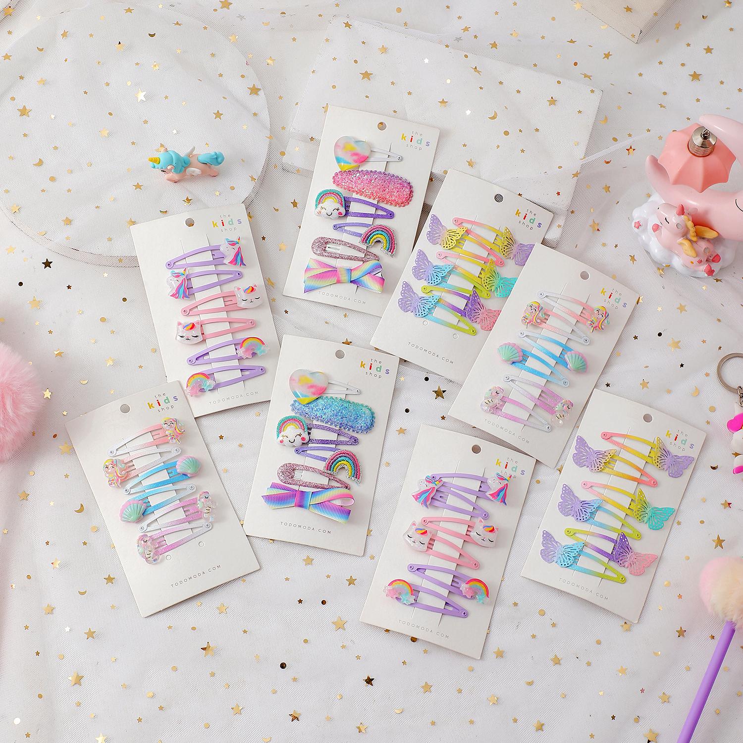 

6pcs/Set Kawaii Cartoon Unicorn Hair Clip Rainbow Hair Clip Girl Sweet Butterfly Hair Accessory Headwear Fashion Children Gifts