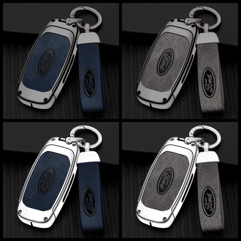 Car Sticker Hot For Ford Car Metal Leather Remote Key Case Cover For Ford Territory EV EcoBoost S350 Yuhoo 7 8 Transit Equator K