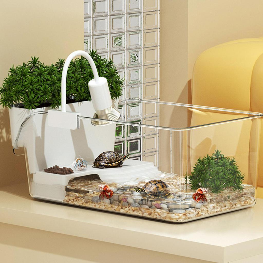 Turtle Tank with climbing spot & flower pot Transparent Reptile Terrarium Habitat Decorative Small Crab Feeding Basking Habitat