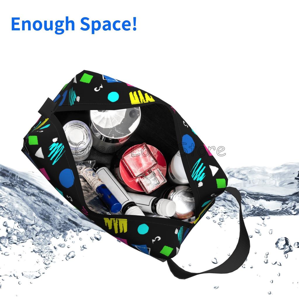 Retro 80er 90er Ikonen Geometrischer Druck Make-up Tasche Reise Kosmetiktasche Tragbare Kulturtasche Organizer Beutel mit Reißverschluss und Griff