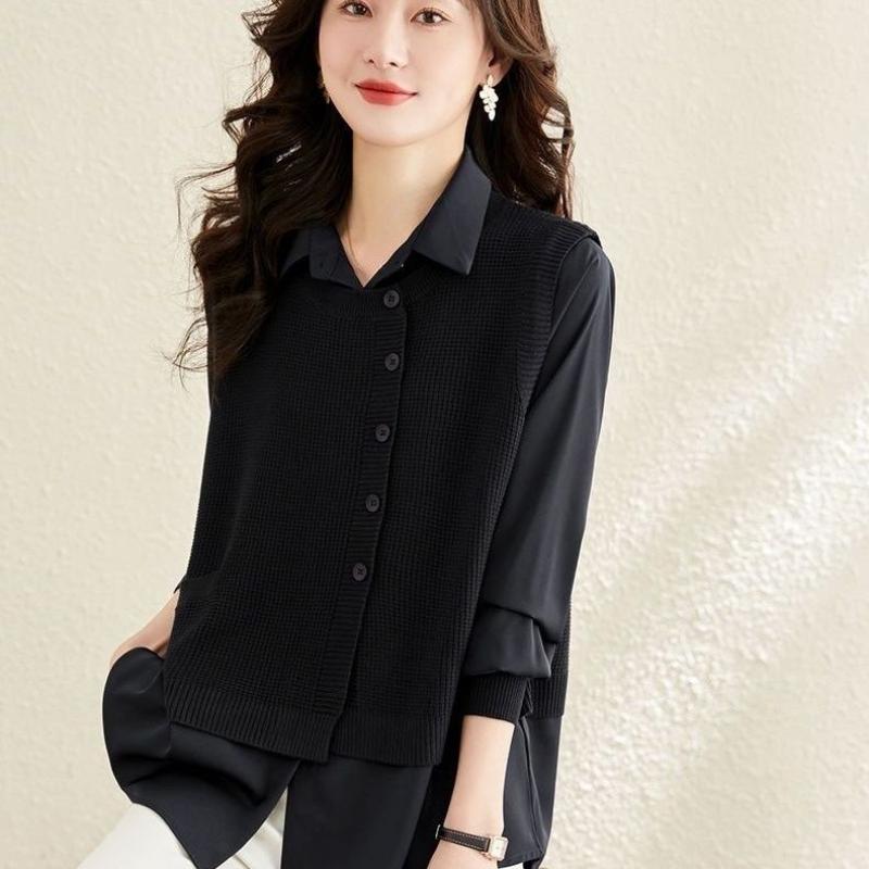 2023 Autumn New Luxury Polo Neck Long Sleeve Fake Two Pieces Loose Casual Slim Versatile Popularity Office Lady Women's Shirts