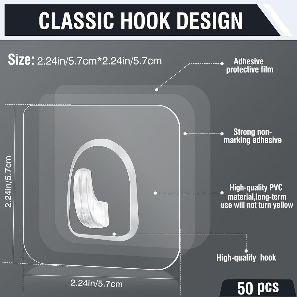 Self Adhesive Hooks,Extra Strong Sticky Hooks for Hanging,Heavy Duty Stick On Hooks,Wall Mounted Hooks for Bathroom,Kitchen,Closet,Office,Hanging