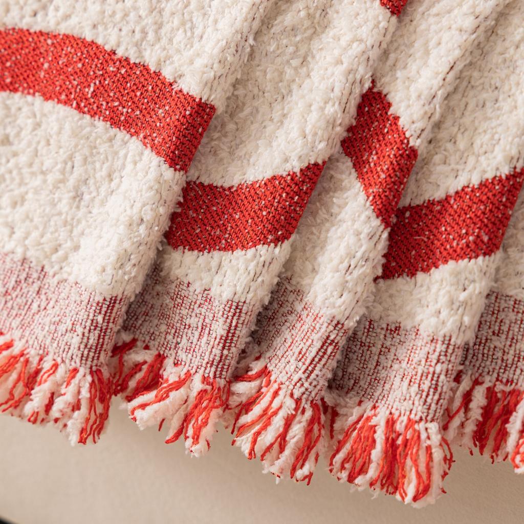 1pc Christmas Candy Fluffy Warm Sofa Towel with Tassels, Sofa Cover Blanket for Living Room - Cozy Throw Blanket for Couches