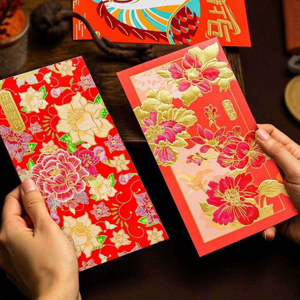 6pcs Chinese Style New Year Money Envelope Gold Stamping Lucky Red Pockets  Gift Bag