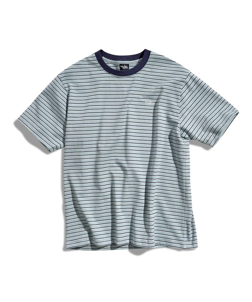 Peullukeu Casual Striped Short Sleeve T-Shirt Sky Fst344