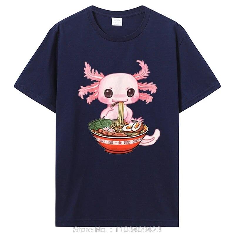 Kawaii Axolotl Ramen Noodles Japanese Anime Otaku Nu Goth T-Shirt Unisex Cotton Tshirt Clothing Oversized Graphic Tees